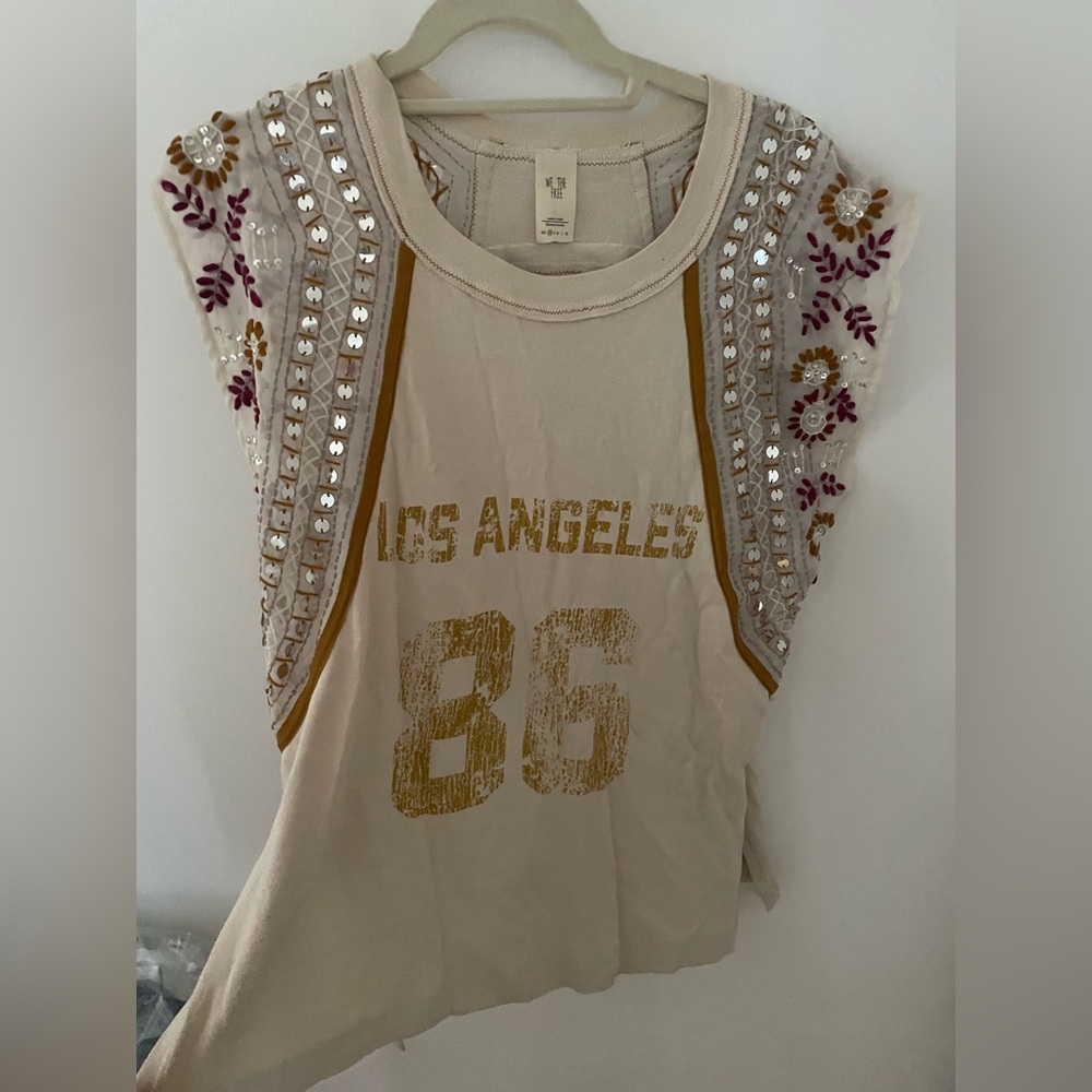 We The Free Cream Knit Embellished Top